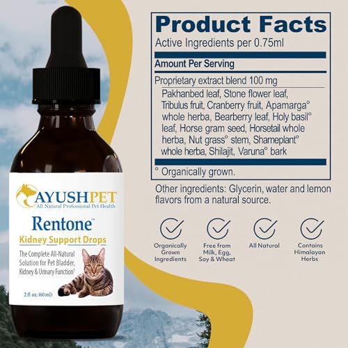 Ayush Pet Kidney and Bladder Support, Rentone Drops for Pets, Promotes Healthy Urinary Tract and Immune Function, 2oz.
