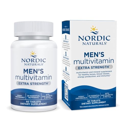 Nordic Naturals Mens Multivitamin Extra Strength - Bone, Energy, & Blood-Vessel Support - Immunity Supplement - 20 Essential Nutrients - 60 Tablets - 30 Servings