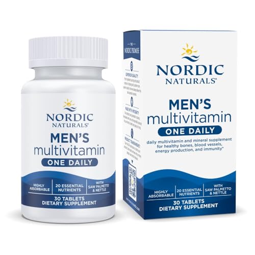 Nordic Naturals Mens Multivitamin One Daily - Bone, Energy, & Blood-Vessel Support - Immunity Supplement - 20 Essential Nutrients - 30 Tablets - 30 Servings