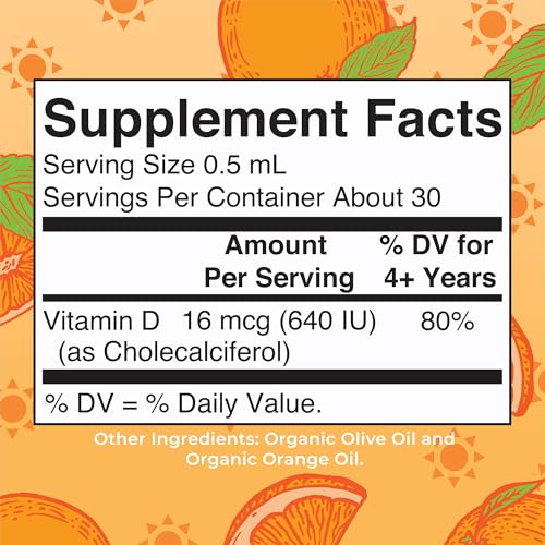 MaryRuth Organics USDA Organic Vitamin D3 Liquid Drops for Kids | 640 IU Vitamin D3 Per Serving | Kids Immune Support & Bone Health Supplement | Formulated for Ages 4-13 | 0.5oz | 30 Servings