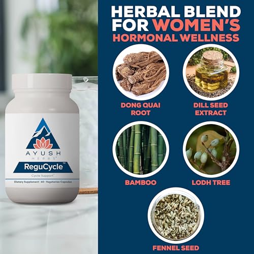 Ayush Herbs Regu-Cycle - Hormone Balance for Women, Hormonal Support, Period Support & Relief, Reproductive Health, Regulate Menstrual Cycle, Ovarian Support Supplement - 60 Vegetarian Capsules