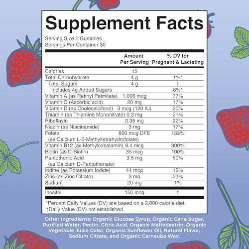 MaryRuth Organics Prenatal Vitamins for Women | USDA Organic Prenatal Gummies | Postnatal Vitamins for Women Breastfeeding | Methylfolate 800 mcg DFE | Iodine | Vegan | Non GMO | 30 Servings