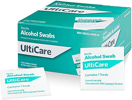 UltiCare Multi-Purpose Sterile and Antiseptic 2-Ply Alcohol Swabs: Ultra Thick and Soft, Individually Foil Wrapped, Saturated with 70% Isopropyl Alcohol, 200 Count