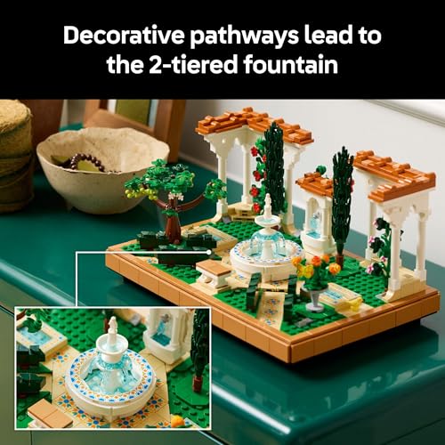 LEGO Icons Fountain Garden Building Set - DIY Kit for Adults, Ages 18+ - Miniature Craft Building Blocks for Home Decor, Display - Gift for Birthday - with Cypress Trees and Grape Vines - 10359