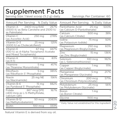 Metabolic Maintenance Vitamin Mineral Base Powder - Multivitamin Powder for Men & Women, Powdered Multi Vitamin A, B, D, E, Zinc, Drink Mix for Energy & Immune Support - 312 g (60 Servings)