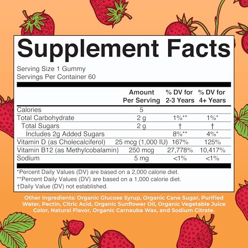 MaryRuth Organics's Vitamin D3 B12 Gummies | USDA Organic | 2 Month Supply | Vitamin D & B12 Vitamin Supplements for Adults & Kids | Bone Health | Healthy Energy Levels | Non-GMO | 60 Servings