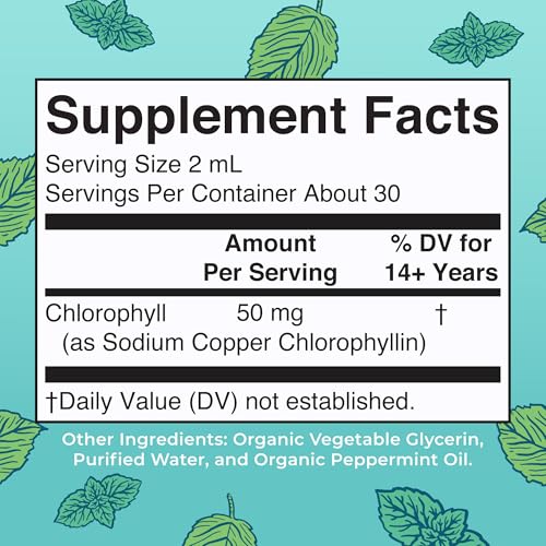 MaryRuth's Chlorophyll Liquid Drops | Clean Label Project Certified® | Vegan | Non-Diluted Liquid Chlorophyll| Mulberry Derived Supplement for Ages 14+ | Non-GMO | Delicious Minty Flavor | 2 Fl Oz