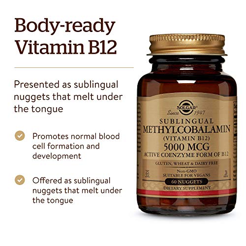 Solgar Methylcobalamin (Vitamin B12) 5000 mcg - Supports Energy Metabolism - Body-Ready, Active Form of B12 - Vitamin B - Non GMO, Vegan, Gluten, Dairy Free, Kosher - Cherry, 60 Count