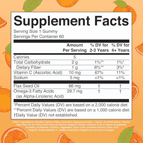 MaryRuth Organics Vegan Omega 3 Gummies for Kids 2+, 2 Month Supply, Sugar Free, Omega 3 Supplement with Vitamin C, Flaxseed Oil, Immune Support, Essential Nutrient ALA, No Fish Taste, 60 Count