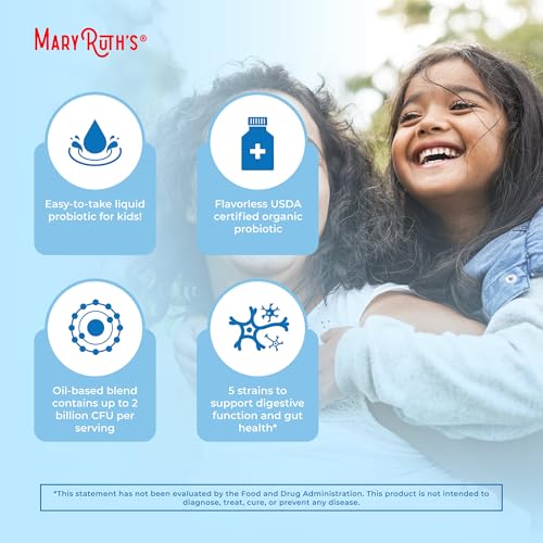 Kids Probiotic Liquid Drops by MaryRuth's | USDA Organic Probiotics for Digestive Health | Ages 4+ Gut Health & Immune Support Supplement | Overall Health | Vegan | Non-GMO | 1 Fl Oz