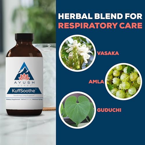 Ayush Herbs KuffSoothe - Bronchial Wellness Syrup, Bronchial Support Supplement, Natural Cough Syrup to Sooth Sore Throat, Sinus & Immune Health Formula with Ginger & Honey - 8 Fl Oz (1 Count)