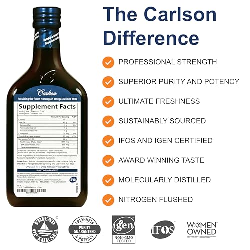 Carlson - The Very Finest Fish Oil, Special Edition, 1600 mg Omega-3s, Liquid Supplement, Norwegian Fish Oil, Wild-Caught, Sustainably Sourced Liquid, Lemon, 500 mL (16.9 Fl Oz)