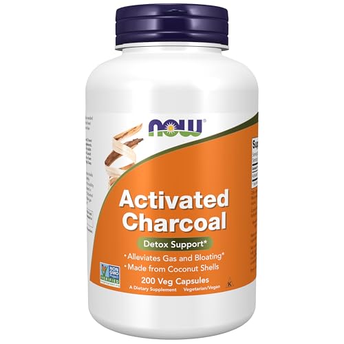 NOW Foods Supplements, Activated Charcoal Made from Coconut Shells, Non-GMO Project Verified, Detox Support*, 200 Veg Capsules