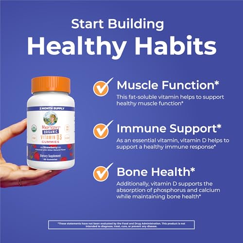 MaryRuth's Organic Vitamin D3 Gummies | 1000 IU | USDA Organic | Immune Support| Bone Health | Muscle Function | for Adults & Kids Ages 2+ | Vegan | Gluten Free | 2 Month Supply | 60 Count