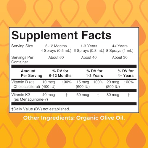 MaryRuth's Vitamin D3 | K2 | Liquid Spray | Supplement for Adults & Kids | Calcium Absorption Strong Bones | Vegan | Non-GMO | Gluten Free | 1 Fl Oz