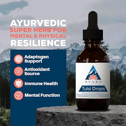 Ayush Herbs Tulsi Drops - Alcohol-Free Tulsi Drops, Holy Basil Gylcerite, Natural Immune-Support Drops for Kids & Adults, Calm & Focus Booster - 2 Fl Oz (80 Servings)