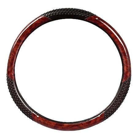 Car & SUV Steering Wheel Cover, Woodgrain/Black Massage Grip, Classic, Fits 15" & Smaller