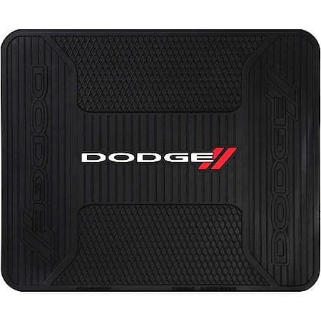 Dodge Utility Mat: Black with Red Logo, Rubber, Textured Backing, Universal, 1 Pk