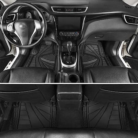 Car and SUV Floor Mat, Black Rubber Heavy-Duty/All-Season, Trim to Fit, 4 Piece