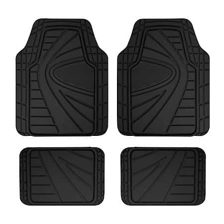 Car and SUV Floor Mat, Black Rubber Heavy-Duty/All-Season, Trim to Fit, 4 Piece