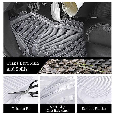 Car and SUV Floor Mat, Clear Rubber, Heavy-Duty/All-Season, Trim to Fit, 4 Piece