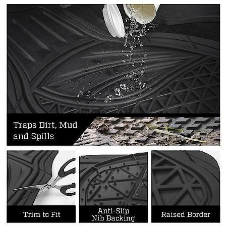 Car & SUV & Truck Floor Mat, Black Rubber, Premium Heavy-Duty, Trim to Fit, 4 Piece