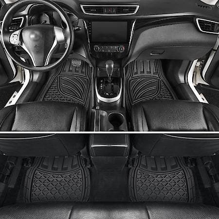 Car & SUV & Truck Floor Mat, Black Rubber, Premium Heavy-Duty, Trim to Fit, 4 Piece