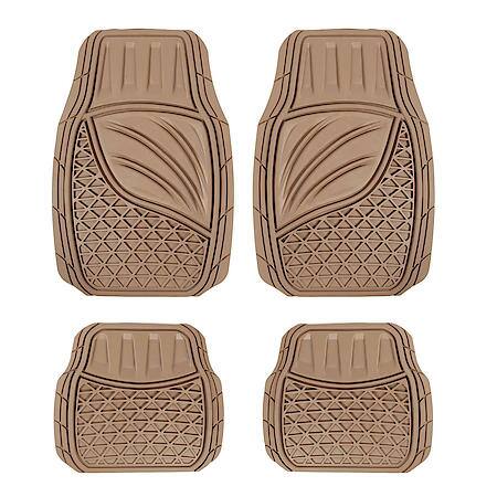 Car & SUV & Truck Floor Mat, Tan Rubber, Premium Heavy-Duty, Trim to Fit, 4 Piece
