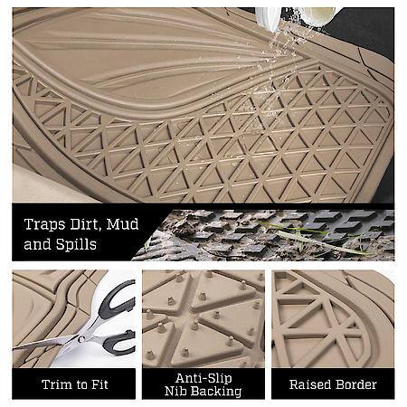 Car & SUV & Truck Floor Mat, Tan Rubber, Premium Heavy-Duty, Trim to Fit, 4 Piece