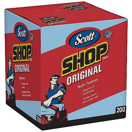 Shop Towels Original: Absorbent, 9" x 12", Blue, Pop Up Box, 200 Towels/Box