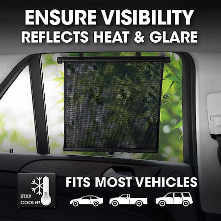 Side Window Sunshade, Black, Standard 19"x16", Roller Style
