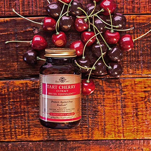 Solgar Tart Cherry 1000 mg, 90 Vegetable Capsules - Antioxidant with Quercetin, Chlorogenic Acid & Anthocyanins Compounds - Non GMO, Vegan, Gluten Free, Dairy Free - 90 Servings, Cherry, Standard Packaging