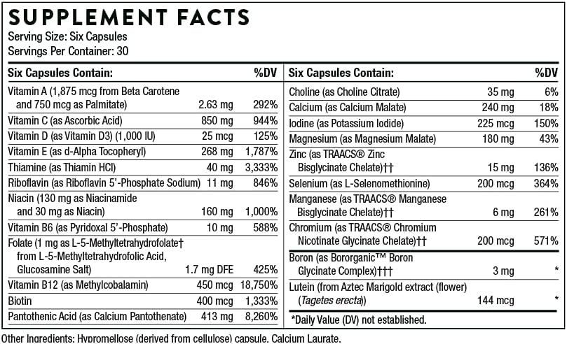 THORNE Women's Multi 50+ - Daily Multivitamin Without Iron and Copper for Women - Comprehensive, Foundational Support - Bone and Immune System Health - Gluten-Free - 180 Capsules - 30 Servings