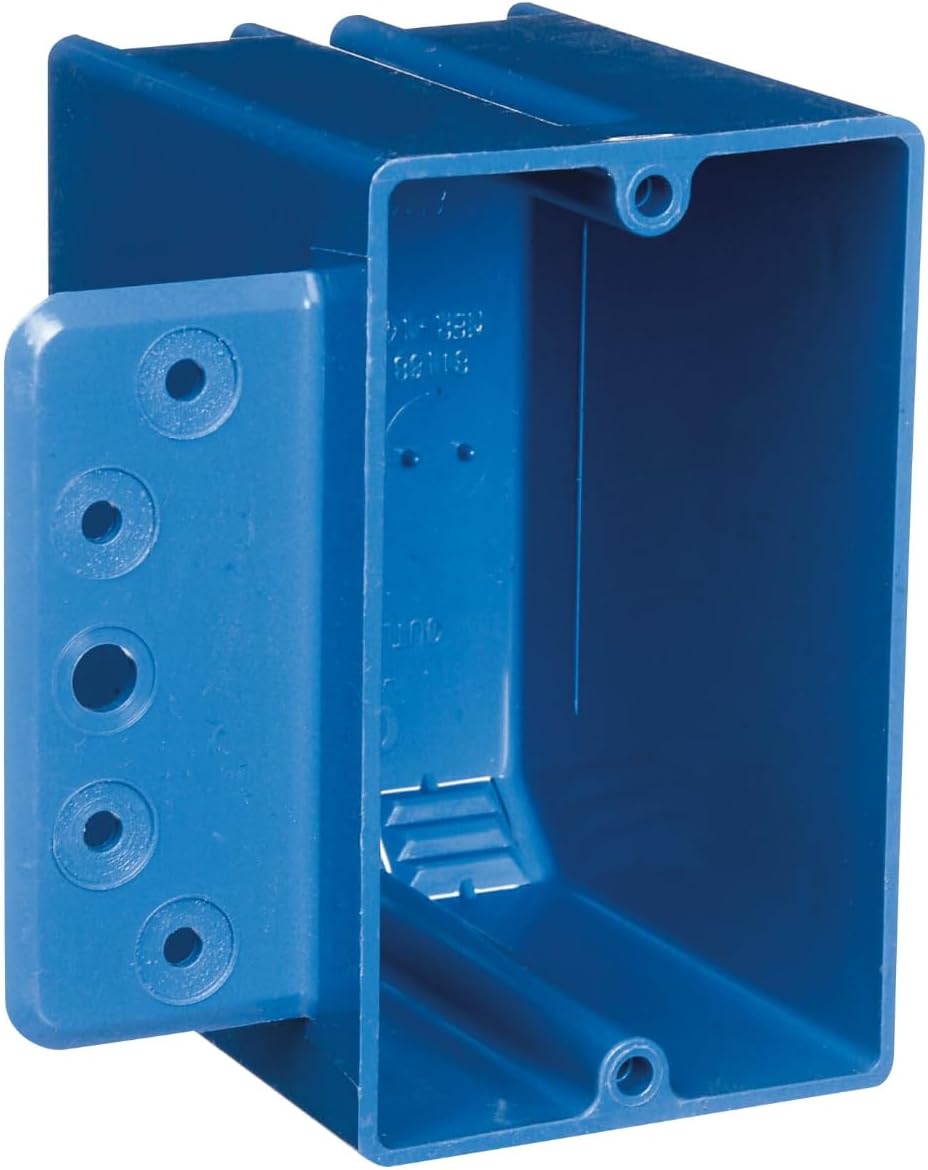 Carlon B118B-UPC Switch/Outlet Box, New Work, 1 Gang, 3-3/4-Inch Length by 2-1/4-Inch Width by 2-15/16-Inch Depth, Blue