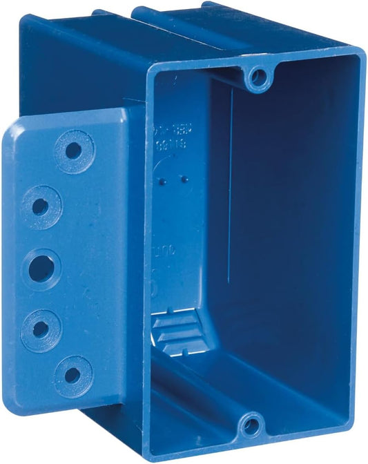 Carlon B118B-UPC Switch/Outlet Box, New Work, 1 Gang, 3-3/4-Inch Length by 2-1/4-Inch Width by 2-15/16-Inch Depth, Blue