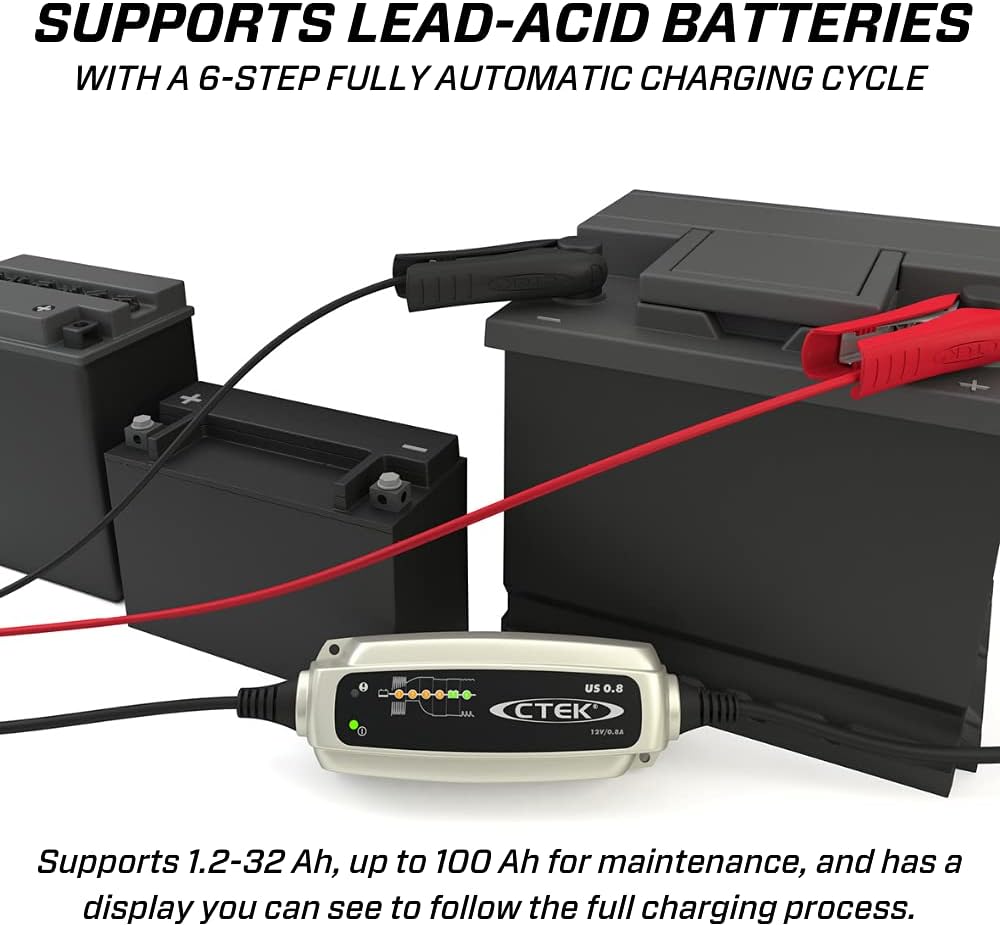 CTEK (56-865) US 0.8 12 Volt Fully Automatic 6 Step Battery Charger,Black