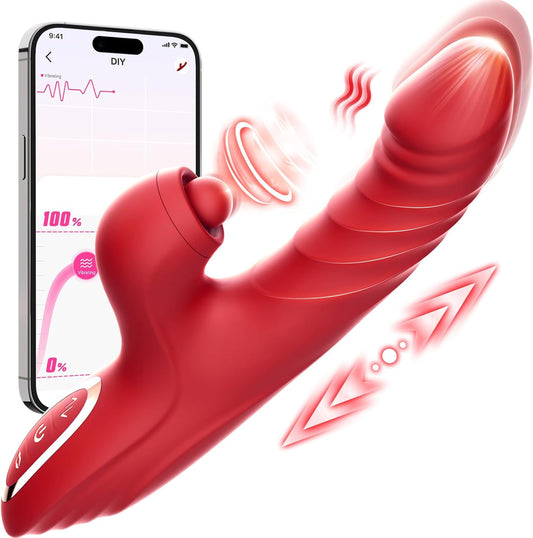 Vibrator Thrusting Dildo for Women G Spot Rose Toy Clitoral Stimulator Sex Toys Dildos Vibrator with 10 Vibration 7 Thrust Mode with Licking, Rabbit Vibrators Adult Sex Toy Couple AI Sync Games - JUSINCASE