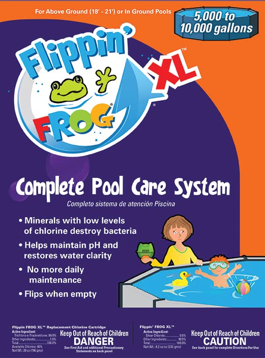 Flippin FROG XL Floating Sanitizer System for Pools 5,000 to 10,000 Gallons with 4 Replacement Chlorine Cartridges - Prefilled Floater with Sanitizing Minerals and Chlorine