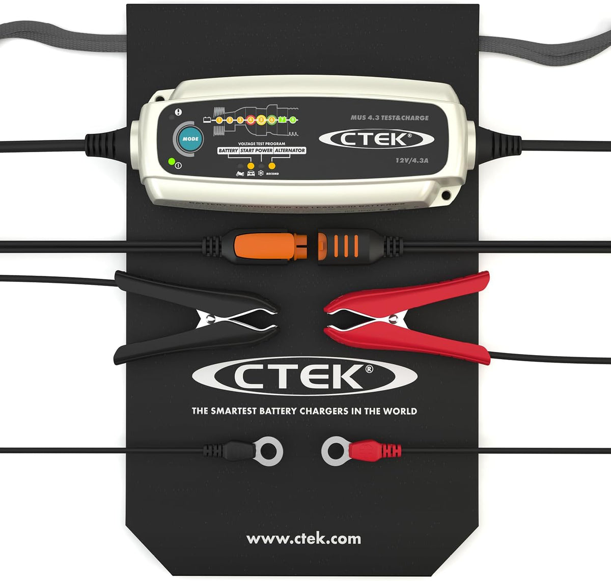 CTEK 4.3 Test & Charge, 12 Volt Fully Automatic Charger with Unique Battery and Alternator Testing, Ideal for Long Term Storage