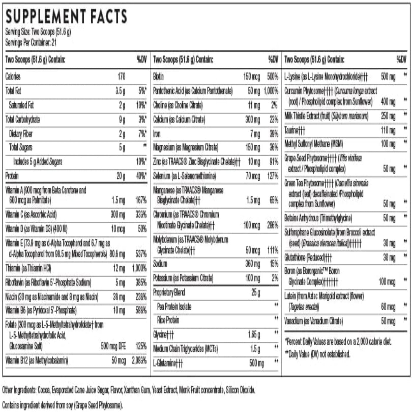 THORNE MediClear-SGS - Foundational Support, Eliminate Environmental and Dietary Toxins - Rice and Pea Protein-Based Drink Powder with a Complete Multivitamin-Mineral Profile - Chocolate - 38.2 Oz