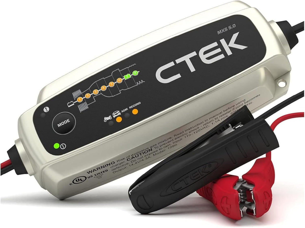 C-Tek MXS 5.0 Fully Automatic 12V Battery Charger and Maintainer 4.3 Amp for Cars Trucks Motorcycles and RVs | 40-206