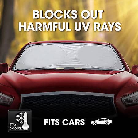 Windshield Sunshade, Silver/Black, Standard 63" x 28.3", Collapsible Style
