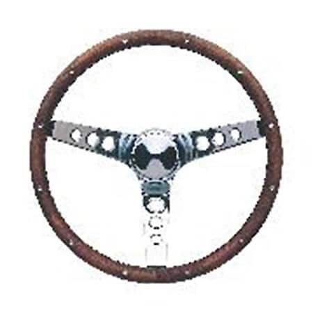 13.5"Dia, 3 Chrome Steel Spokes, Walnut Hardwood Grip, 3 Bolt
