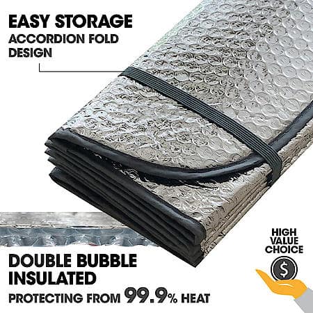 Windshield Sunshade, Silver Double Bubble, Jumbo 67"x27", Accordion Style