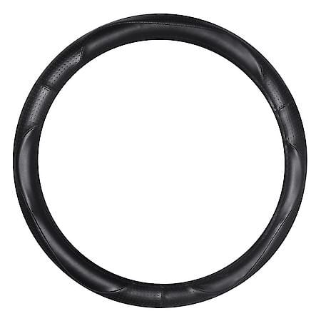 Perforated Sports Steering Wheel Cover: Black Faux Leather, Fits 14.5" - 15", Breathable