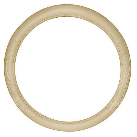 Topstitched Steering Wheel Cover: Tan Faux Leather, Fits 15.25" -15.35", Performance Grip