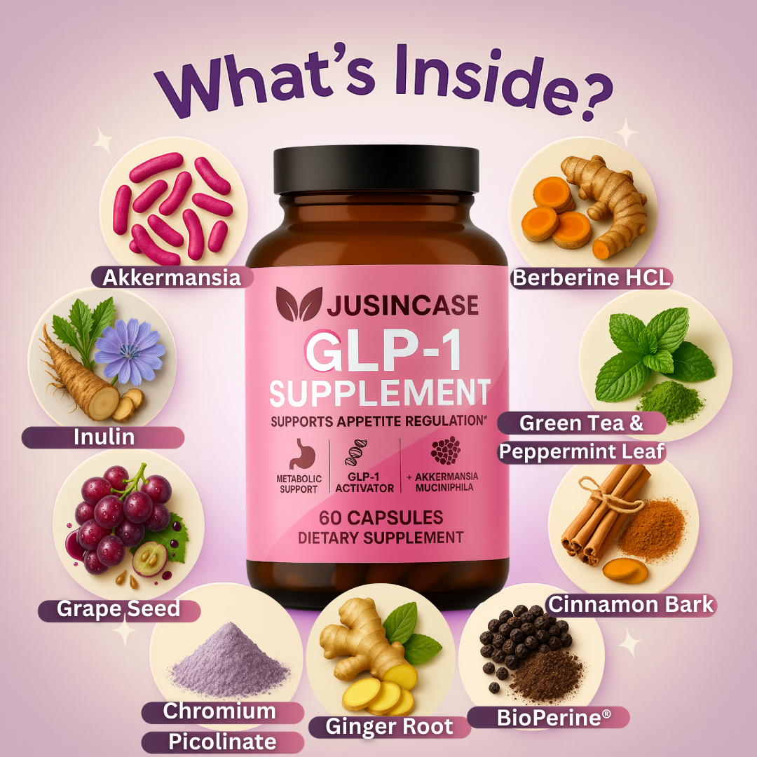 GLP-1 Weight Management Supplement for Women and Men | Akkermansia Probiotic with Prebiotic Fiber | Formulated to Support Natural GLP1 Production, Hunger & Metabolism Support | Appetite Regulation for Gut Health | 60 Capsules | JUSINCASE®