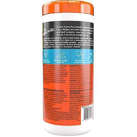 Streak-Free Glass Wipes: Ammonia-Free & Safe for Auto Glass, 30 Wipes/Container