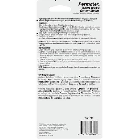 High-Temp Red RTV Silicone Gasket, Heavy Duty, 3 oz.