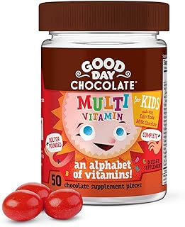 Good Day Chocolate Complete Multivitamin for Kids, Daily Supplement of Vitamins A, B6, B12, C, D, E, Folate and Biotin, Fair Trade and Non-GMO Chocolate, 50 Pieces